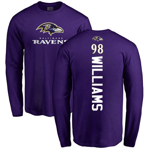 Men Baltimore Ravens Purple Brandon Williams Backer NFL Football #98 Long Sleeve T Shirt->baltimore ravens->NFL Jersey